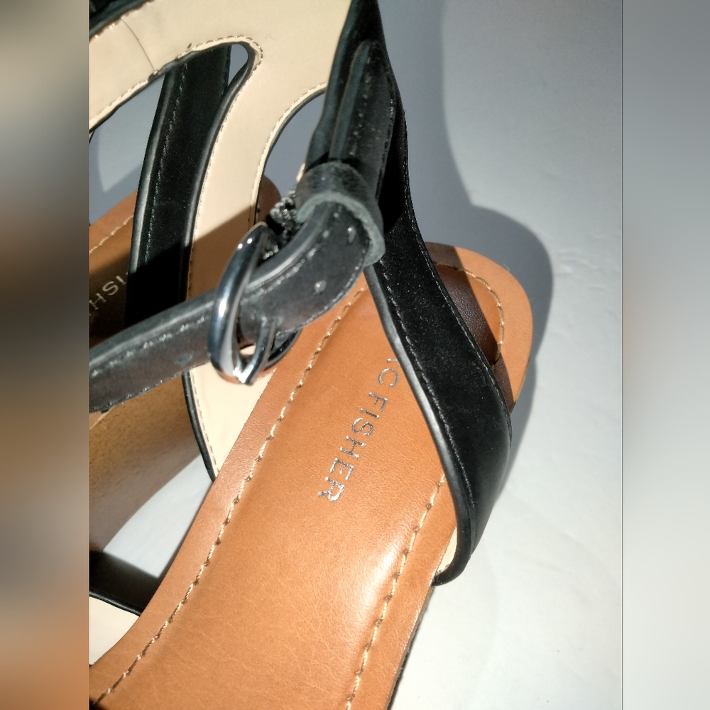 Marc Fisher (Size 8.5) Black Leather Strappy Open Toe Wedge/Platform Sandals - Picture 7 of 13